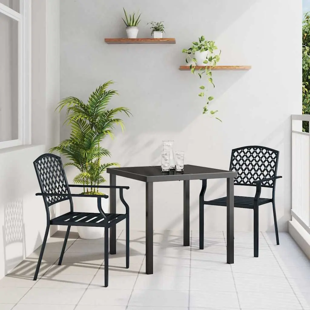 Outdoor 3-Piece Garden Dining Set with Steel and Glass