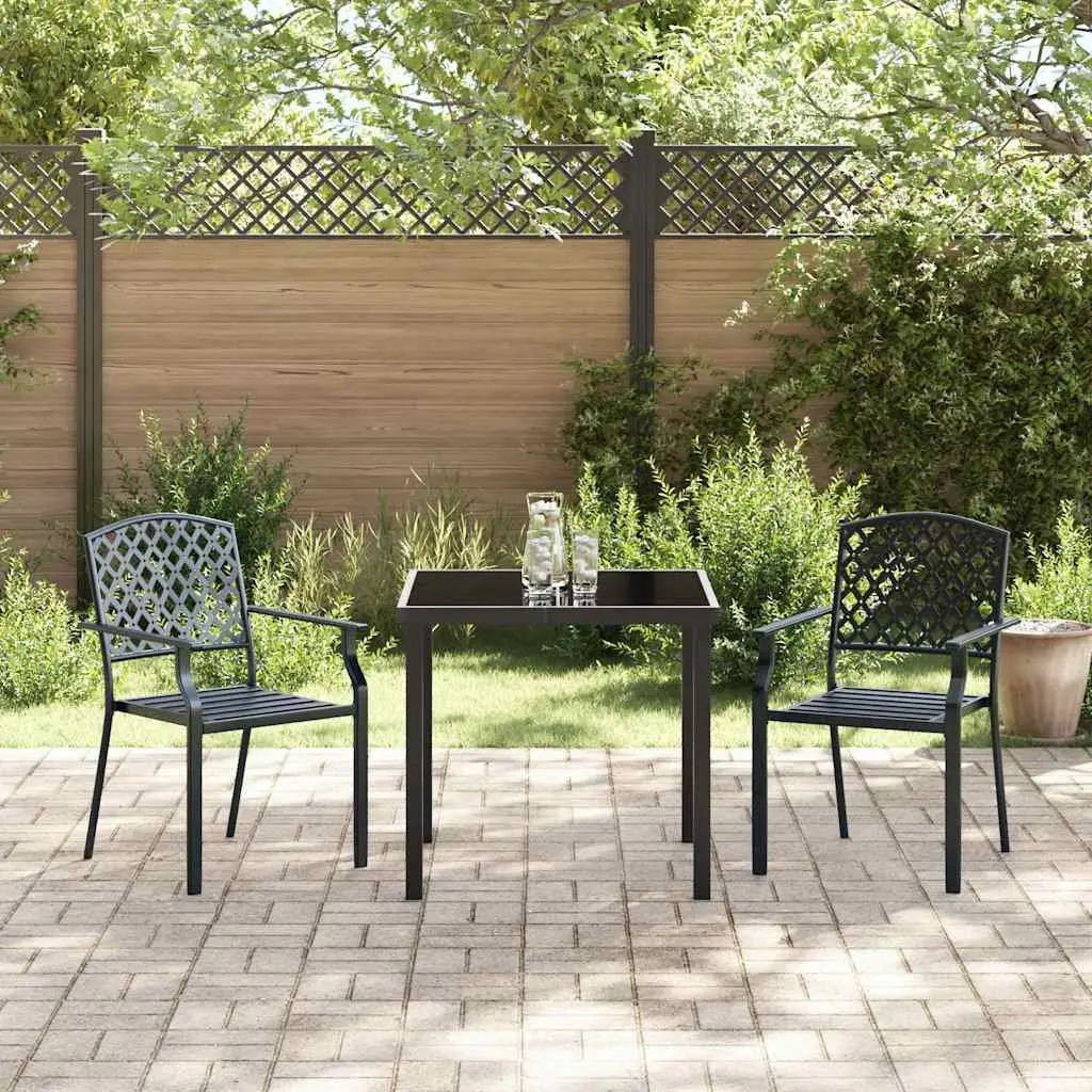 Outdoor 3-Piece Garden Dining Set with Steel and Glass