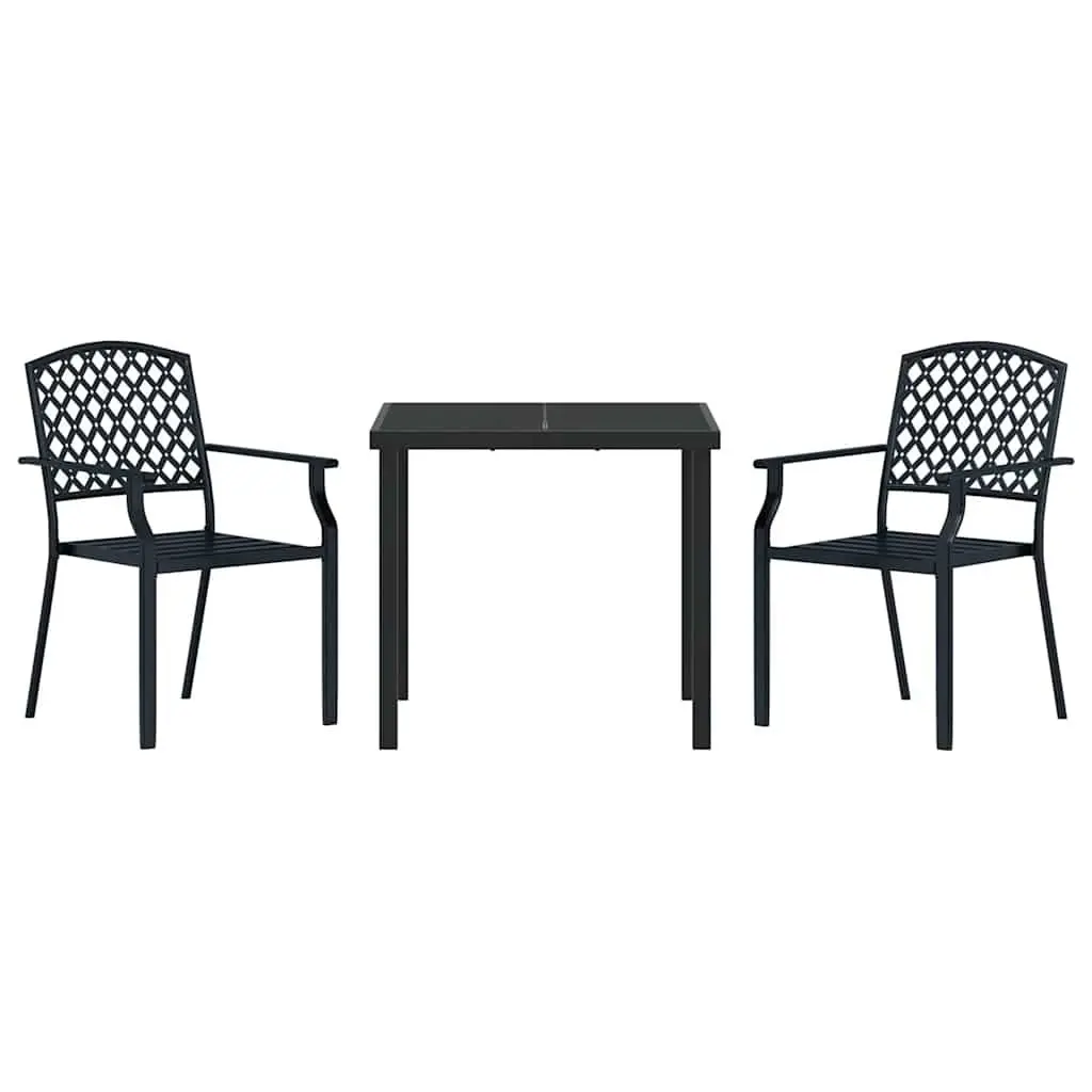 Outdoor 3-Piece Garden Dining Set with Steel and Glass