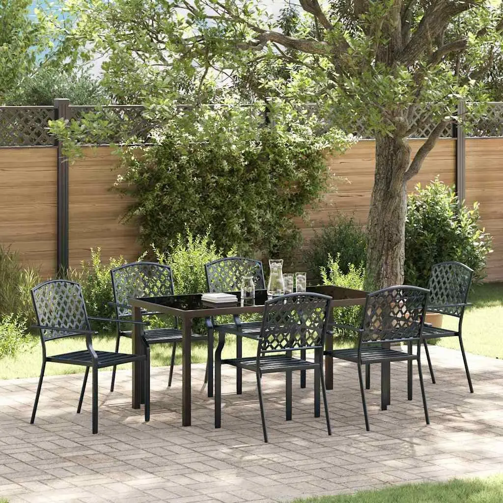 Garden Dining Set Steel Tempered Glass Tabletop 7 Pieces Anthracite