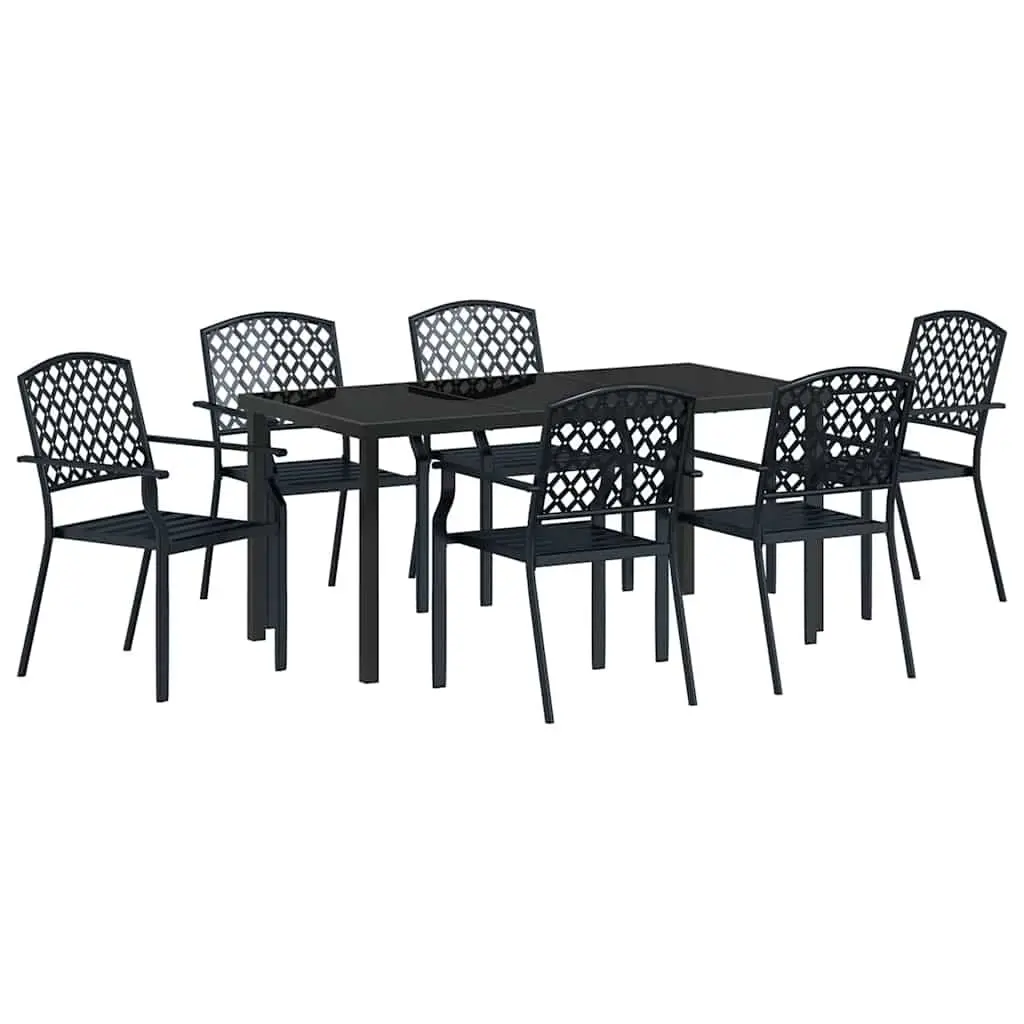 Garden Dining Set Steel Tempered Glass Tabletop 7 Pieces Anthracite