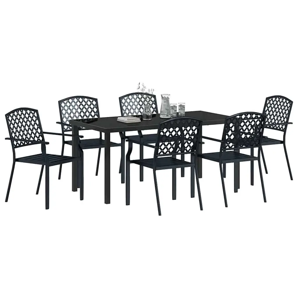 Garden Dining Set Steel Tempered Glass Tabletop 7 Pieces Anthracite