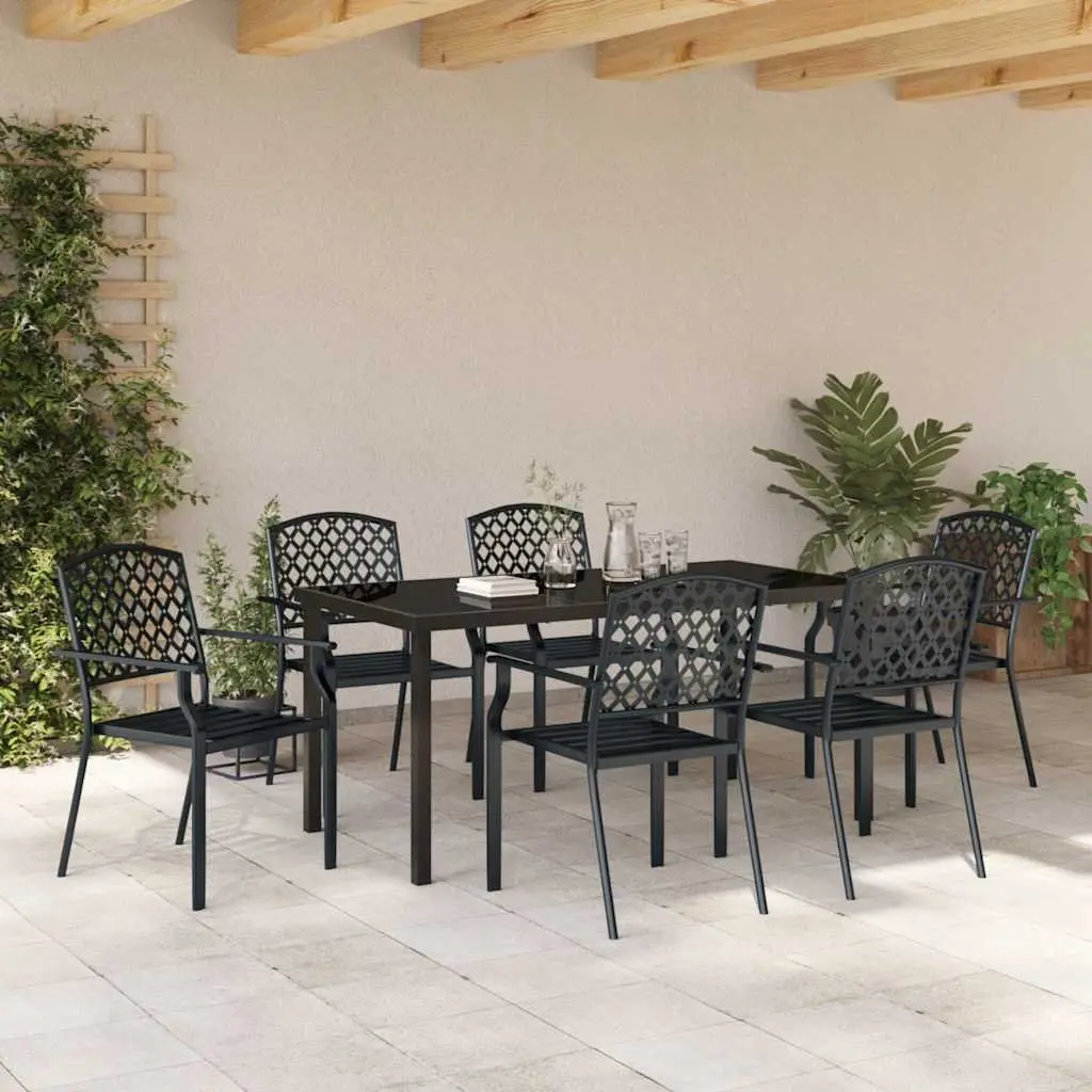 Garden Dining Set Steel Tempered Glass Tabletop 7 Pieces Anthracite