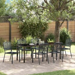 7 Piece Garden Dining Set with Steel & Glass Table