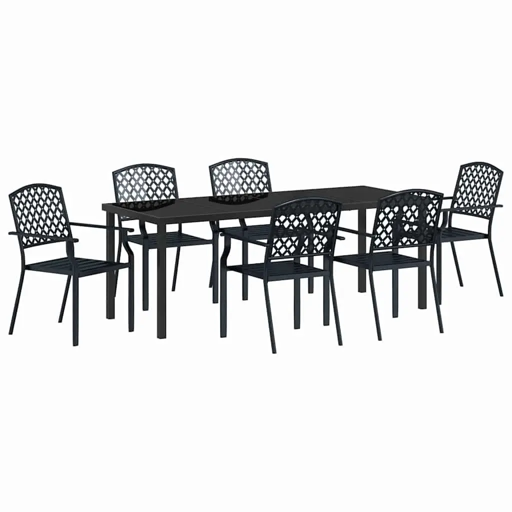 7 Piece Garden Dining Set with Steel & Glass Table