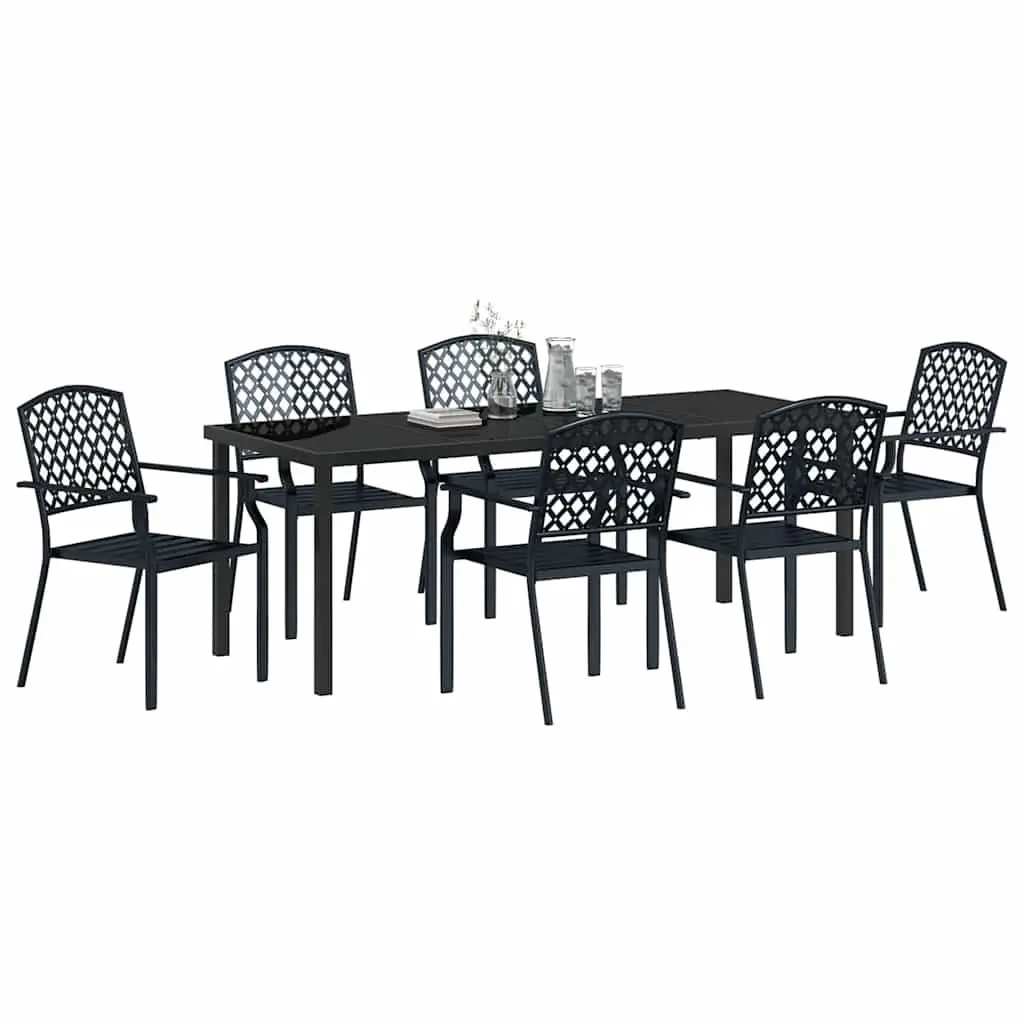 7 Piece Garden Dining Set with Steel & Glass Table