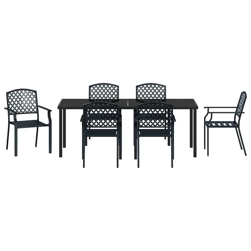 7 Piece Garden Dining Set with Steel & Glass Table