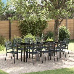 9-Piece Outdoor Dining Set with Steel and Glass Tabletop