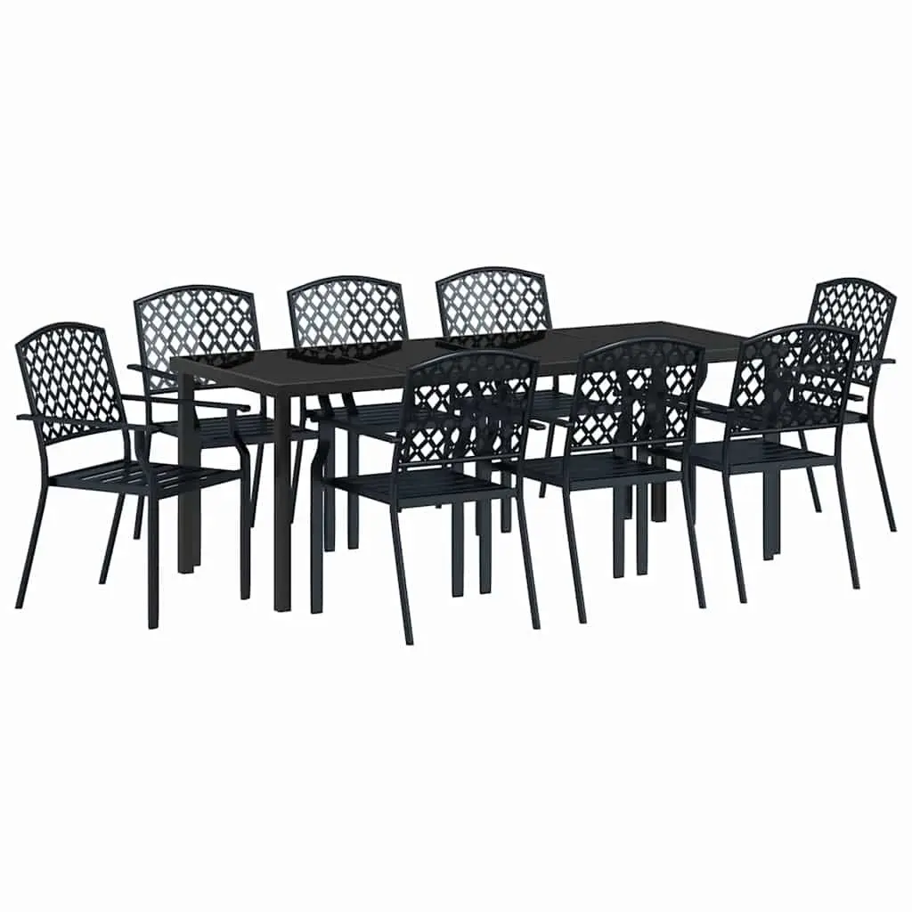 9-Piece Outdoor Dining Set with Steel and Glass Tabletop