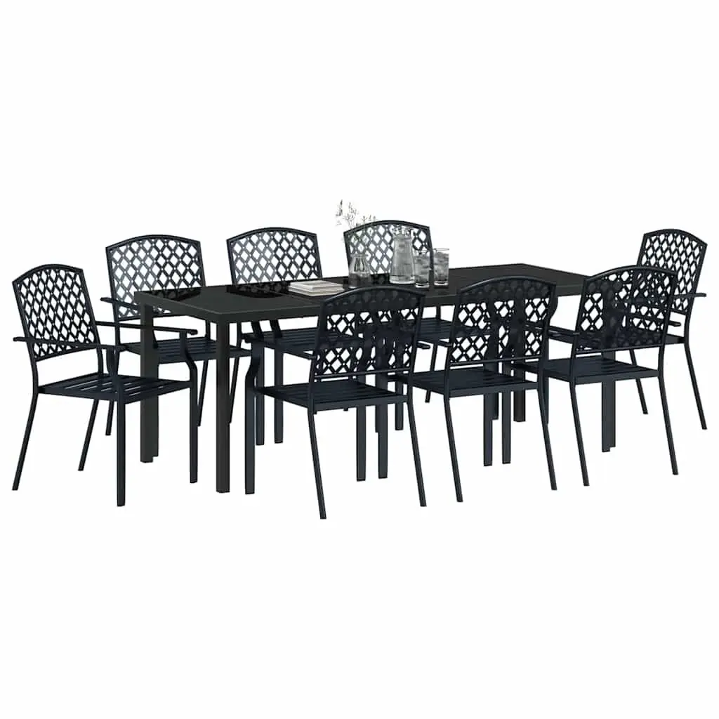 9-Piece Outdoor Dining Set with Steel and Glass Tabletop