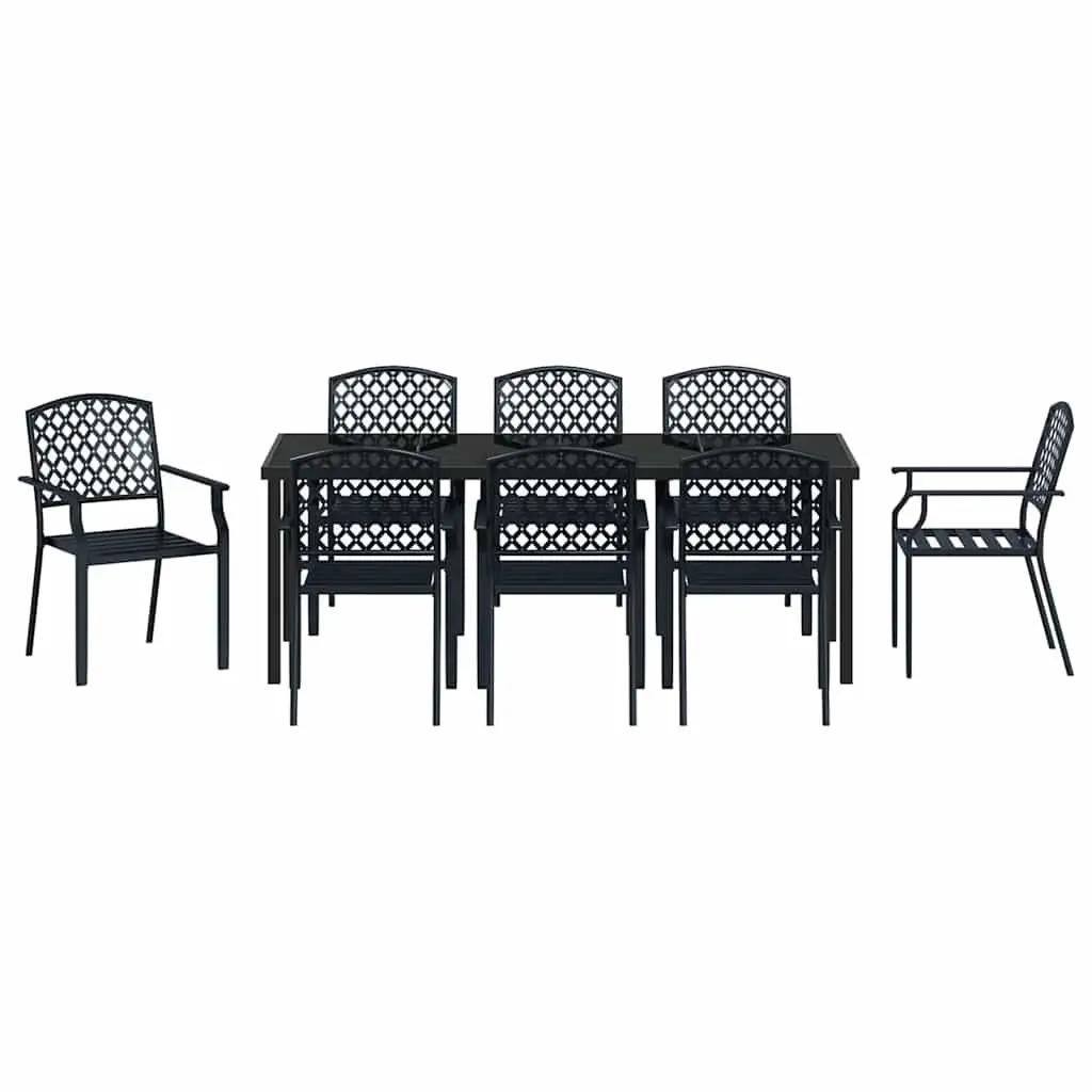 9-Piece Outdoor Dining Set with Steel and Glass Tabletop