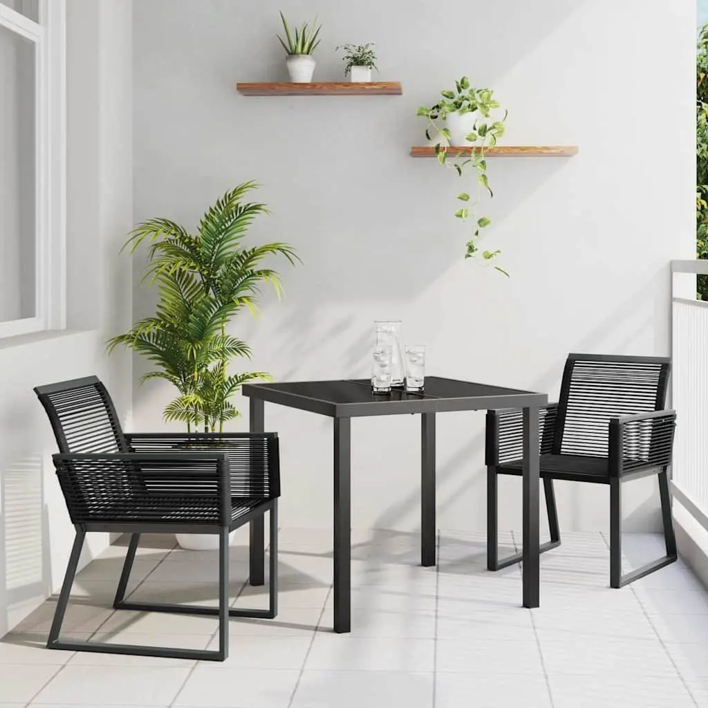Garden Dining Set Powder-coated Steel Poly Rattan 3 Piece Black Outdoor Furniture Patio Table Chairs