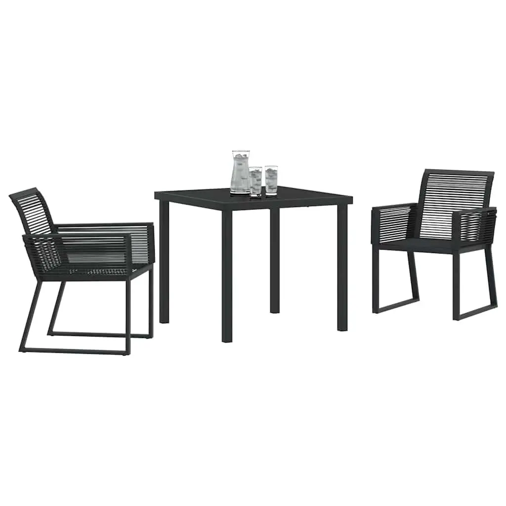 Garden Dining Set Powder-coated Steel Poly Rattan 3 Piece Black Outdoor Furniture Patio Table Chairs