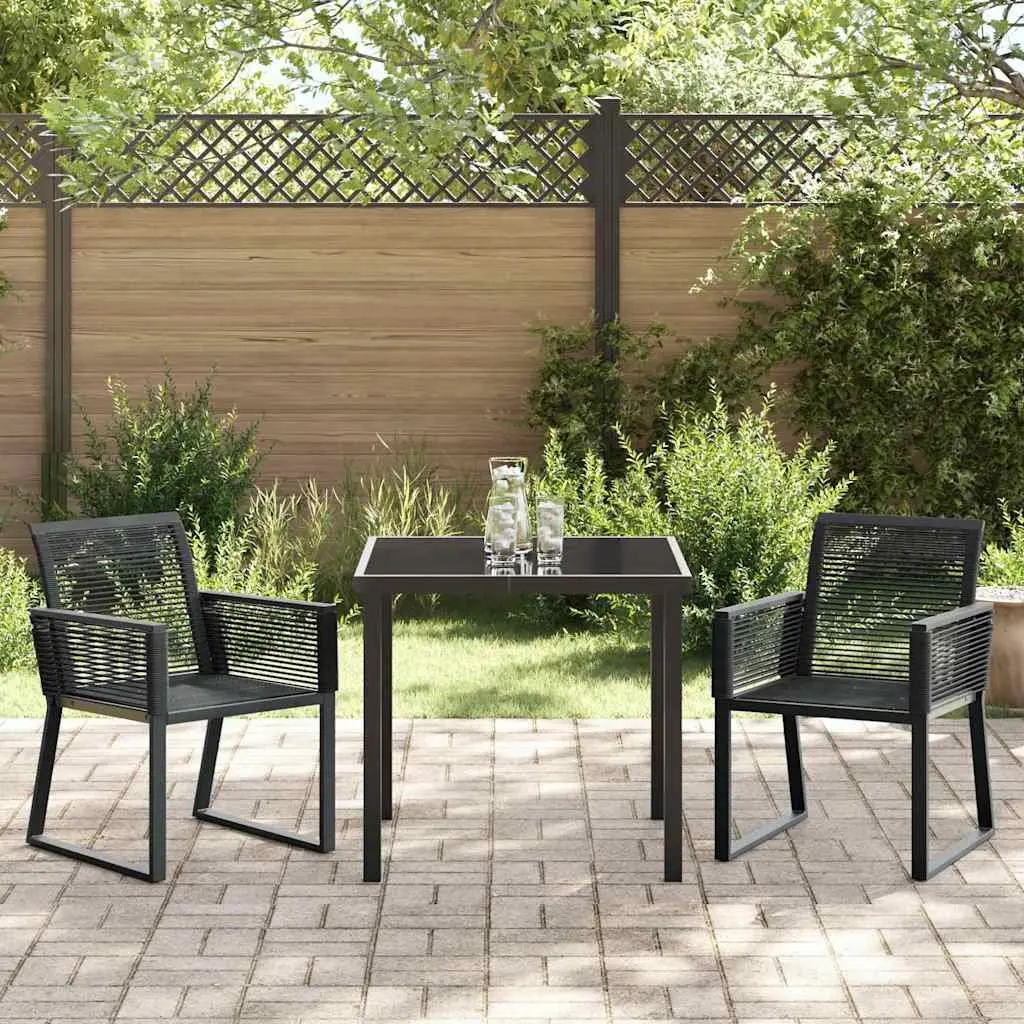 Garden Dining Set Powder-coated Steel Poly Rattan 3 Piece Black Outdoor Furniture Patio Table Chairs