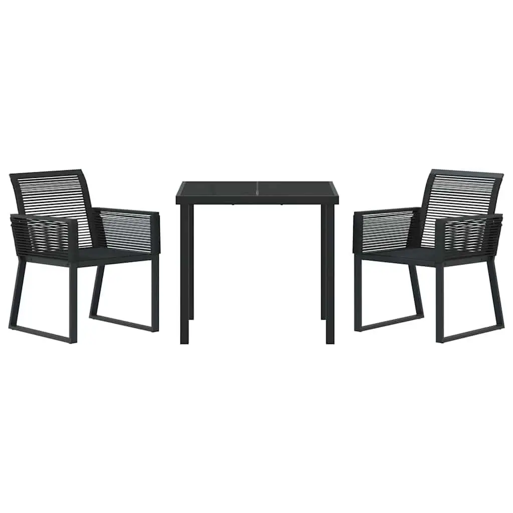 Garden Dining Set Powder-coated Steel Poly Rattan 3 Piece Black Outdoor Furniture Patio Table Chairs