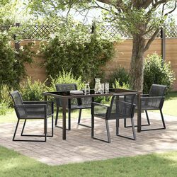 Garden Dining Set 5 Piece Black Outdoor Furniture Rectangular Patio Table Chairs