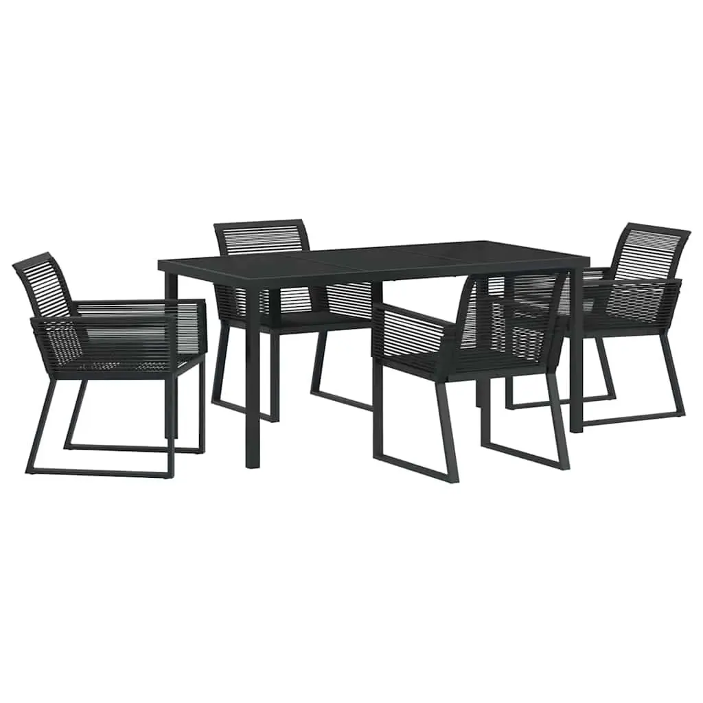 Garden Dining Set Powder-coated Steel 5 Piece Black Rectangular Table Chairs