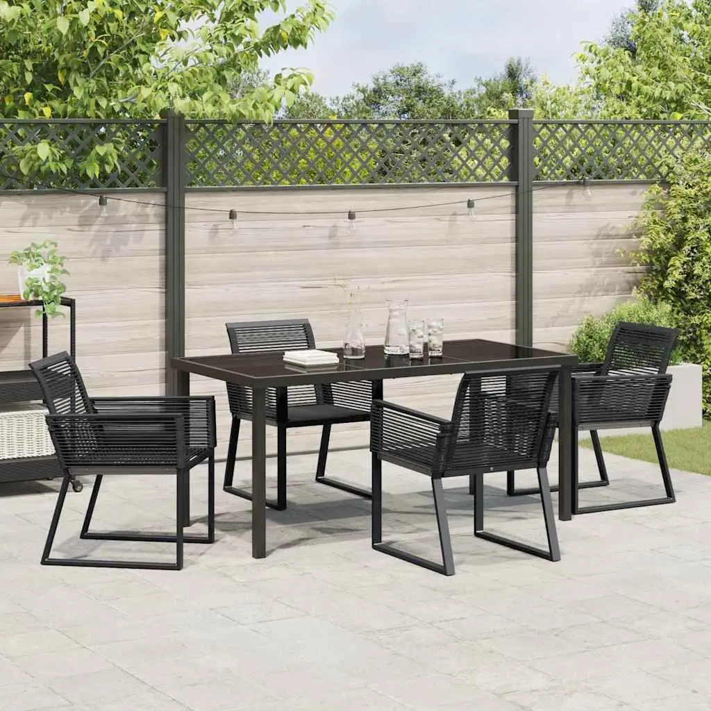 Garden Dining Set Powder-coated Steel 5 Piece Black Rectangular Table Chairs