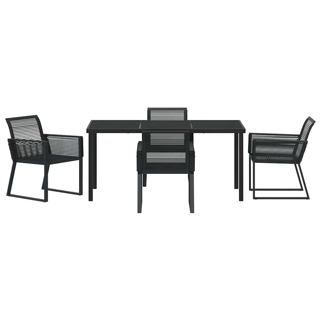 Garden Dining Set Powder-coated Steel 5 Piece Black Rectangular Table Chairs