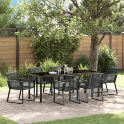 Garden Dining Set 7 Pieces Black Steel Outdoor Furniture Patio Rectangular