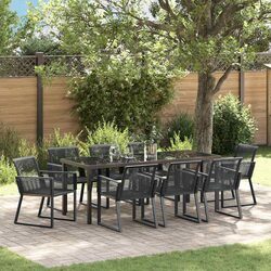 9-Piece Garden Dining Set with Sturdy Black Steel Frame