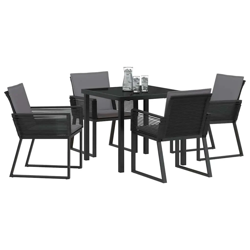 Garden Dining Set Poly Rattan Tempered Glass 5 Pieces Black Steel Frame