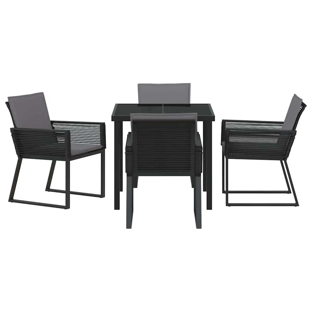Garden Dining Set Poly Rattan Tempered Glass 5 Pieces Black Steel Frame