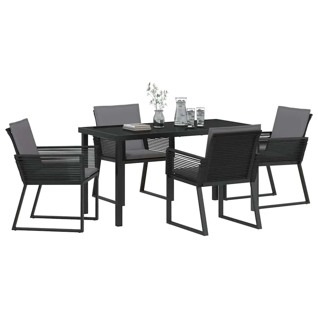 Garden Dining Set Poly Rattan Tempered Glass Black 5 Piece Steel Frame Outdoor Furniture