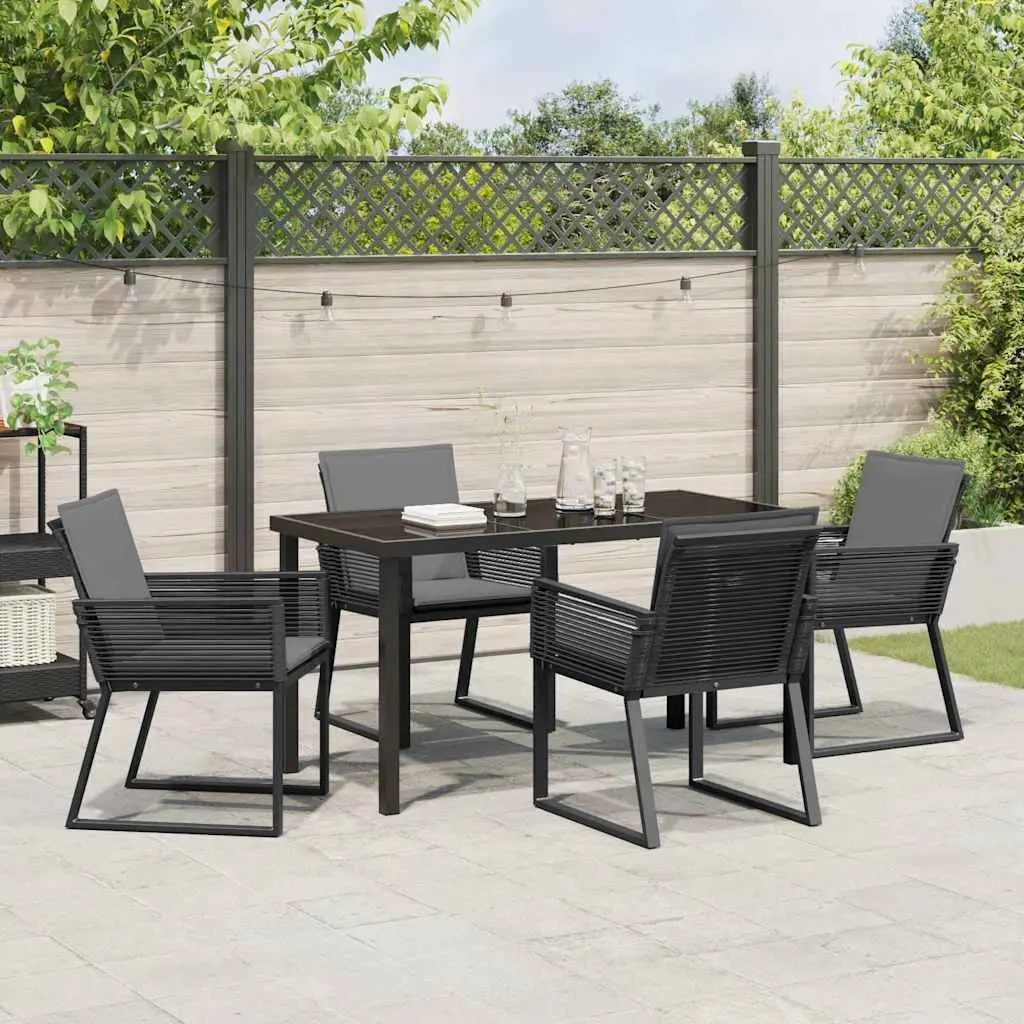 Garden Dining Set Poly Rattan Tempered Glass Black 5 Piece Steel Frame Outdoor Furniture