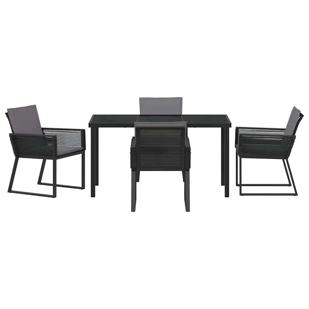 Garden Dining Set Poly Rattan Tempered Glass Black 5 Piece Steel Frame Outdoor Furniture