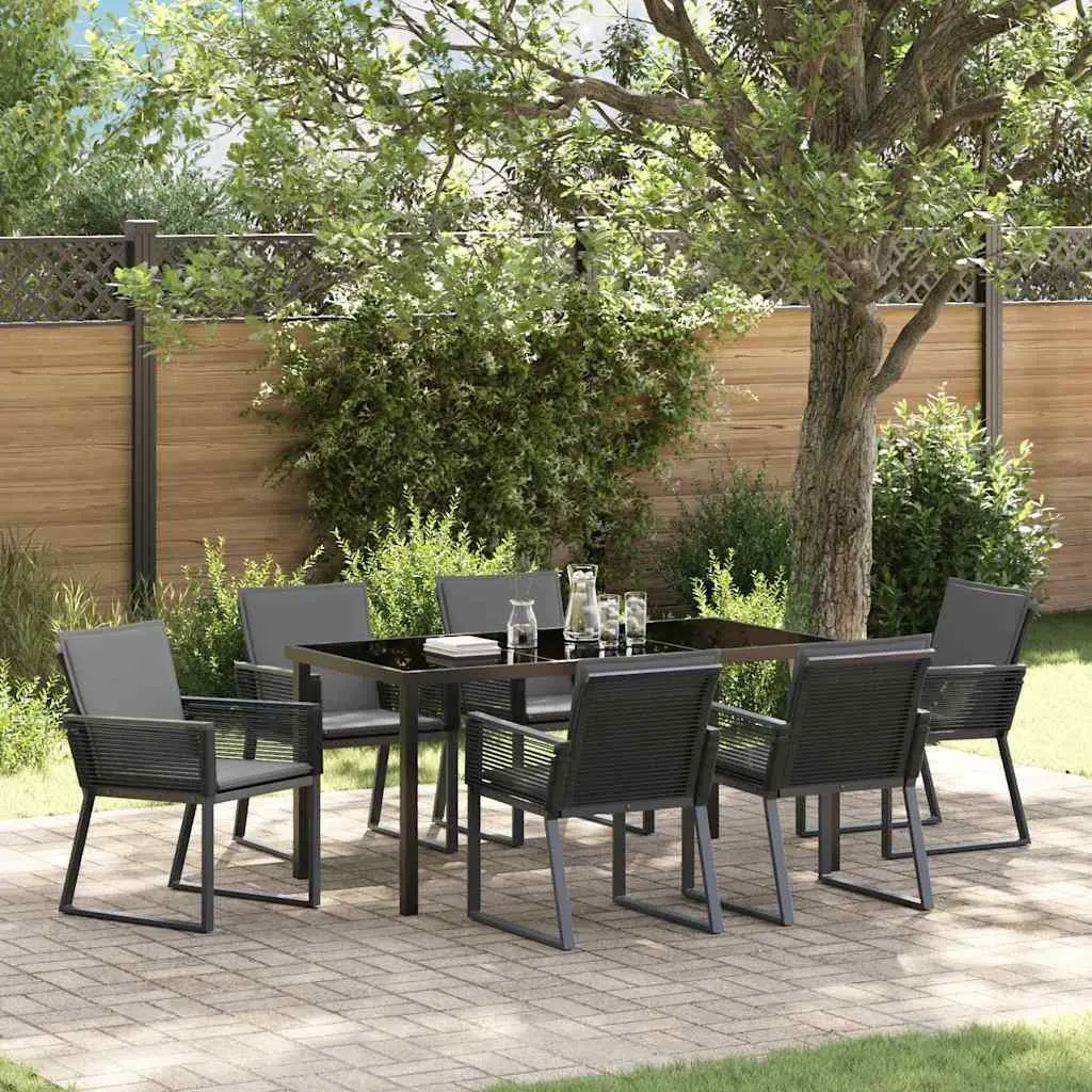 7 Piece Garden Dining Set with Rattan Chairs