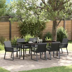 7-Piece Black Steel Garden Dining Set for Outdoor Use