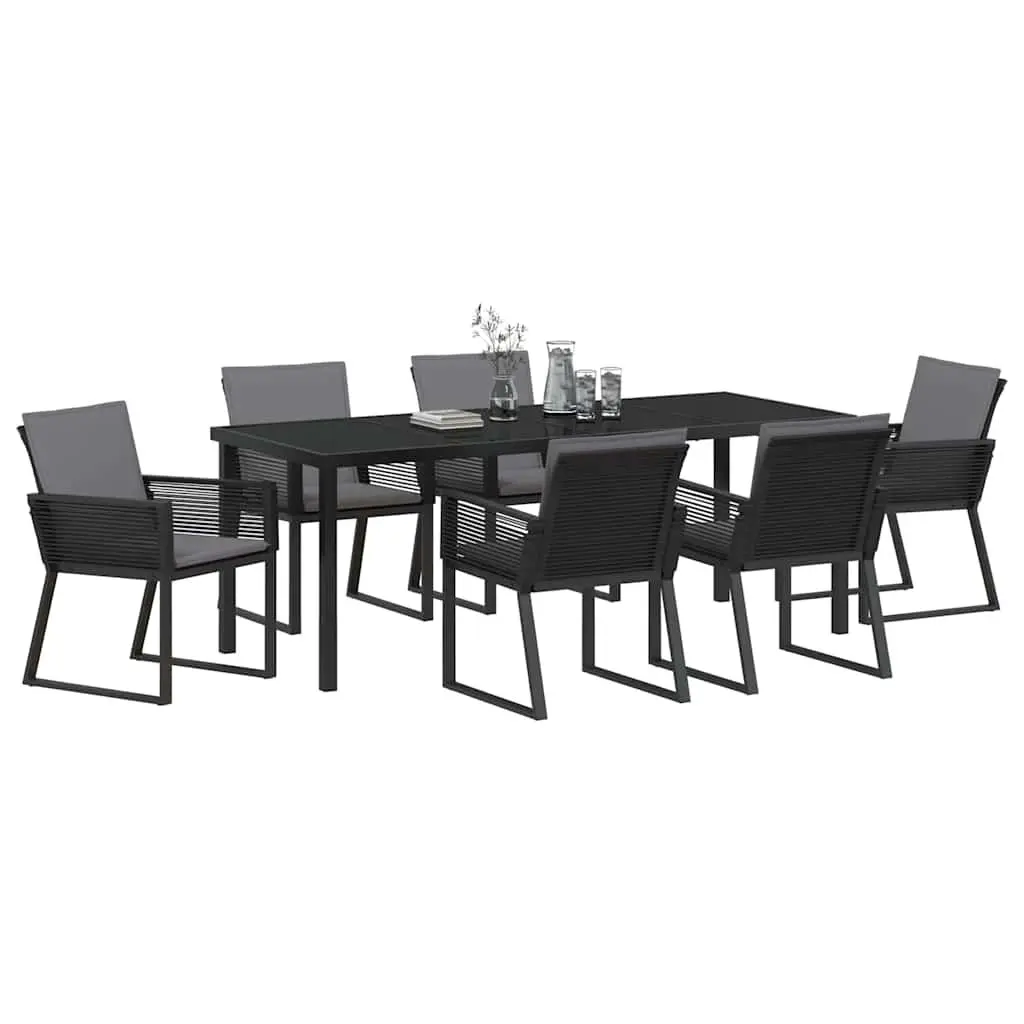 7-Piece Black Steel Garden Dining Set for Outdoor Use