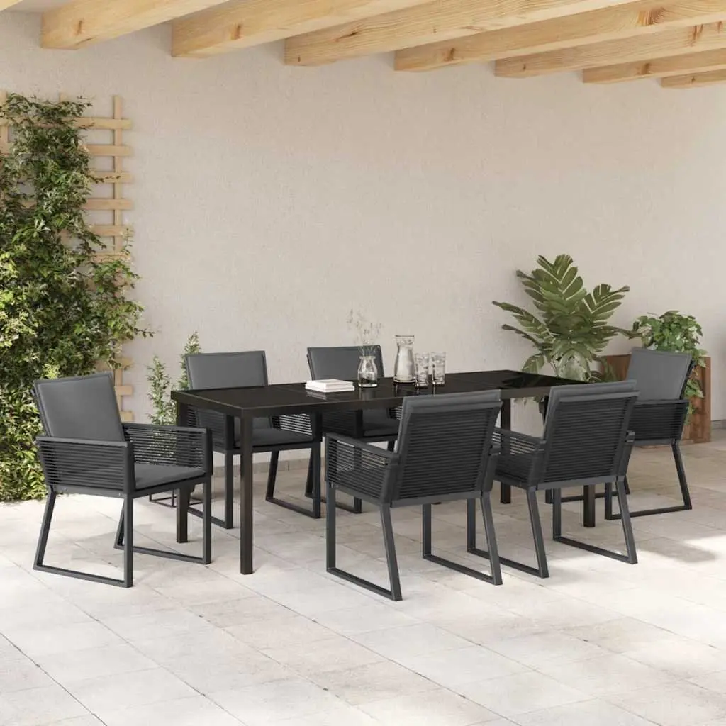 7-Piece Black Steel Garden Dining Set for Outdoor Use