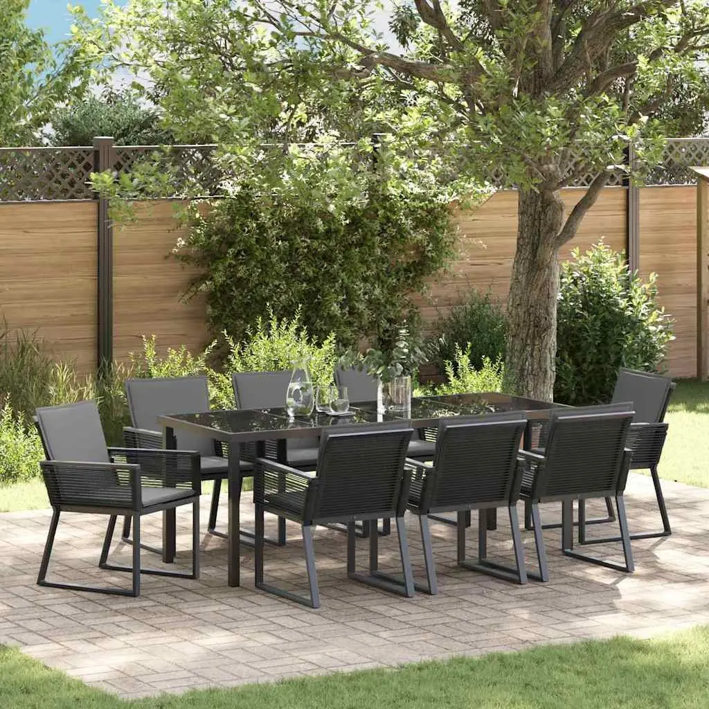 Black Steel Frame 9-Piece Garden Dining Set