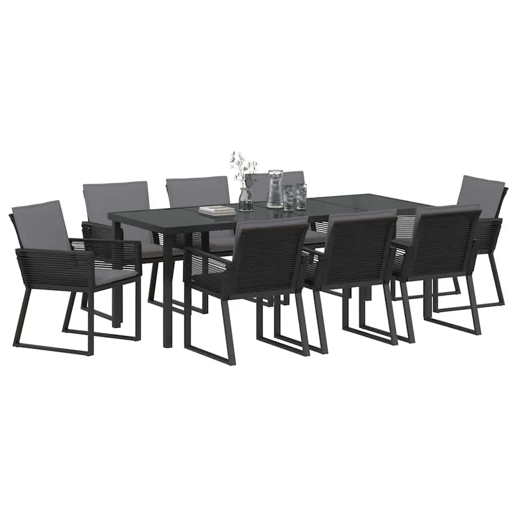 Black Steel Frame 9-Piece Garden Dining Set