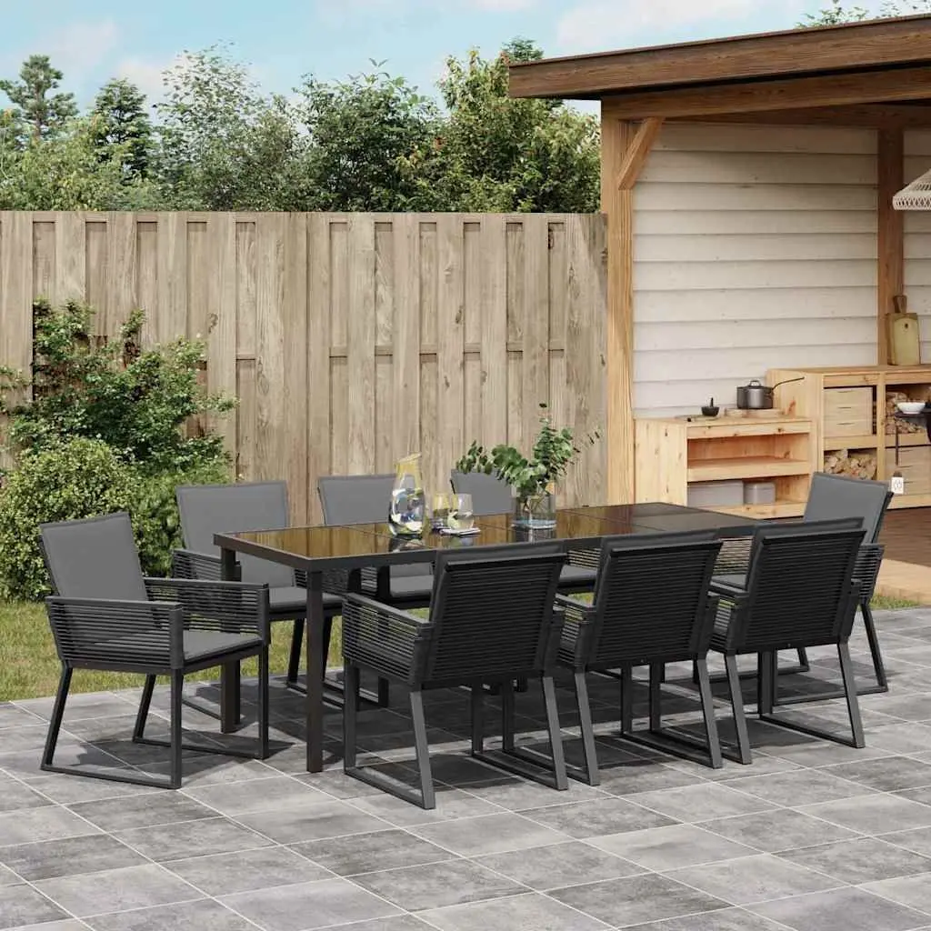 Black Steel Frame 9-Piece Garden Dining Set