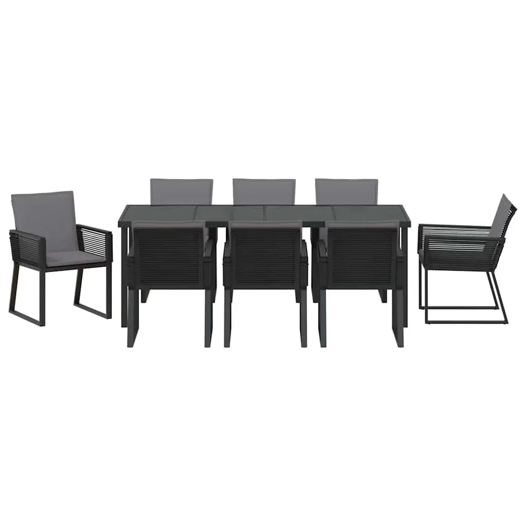 Black Steel Frame 9-Piece Garden Dining Set