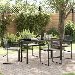 5-Piece Black Poly Rattan Dining Set for Outdoor Use