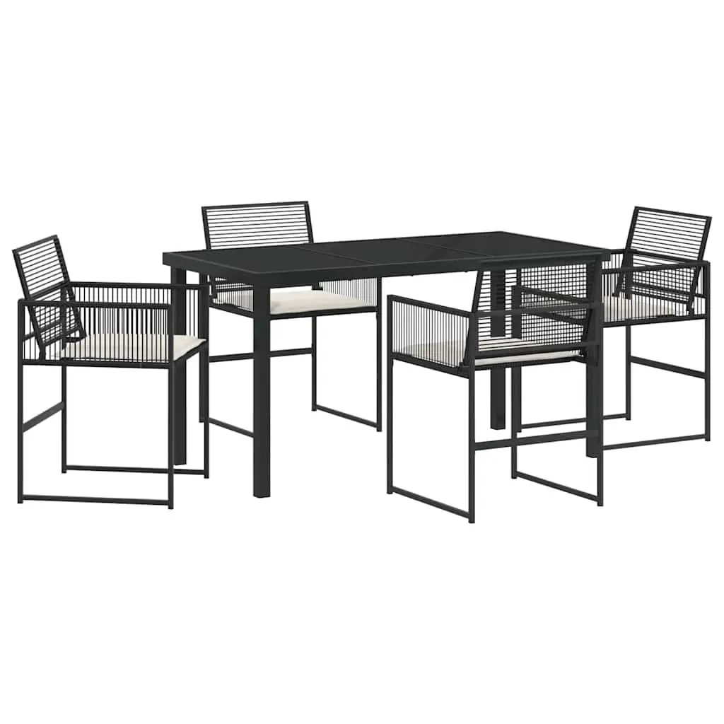 5-Piece Black Poly Rattan Dining Set for Outdoor Use