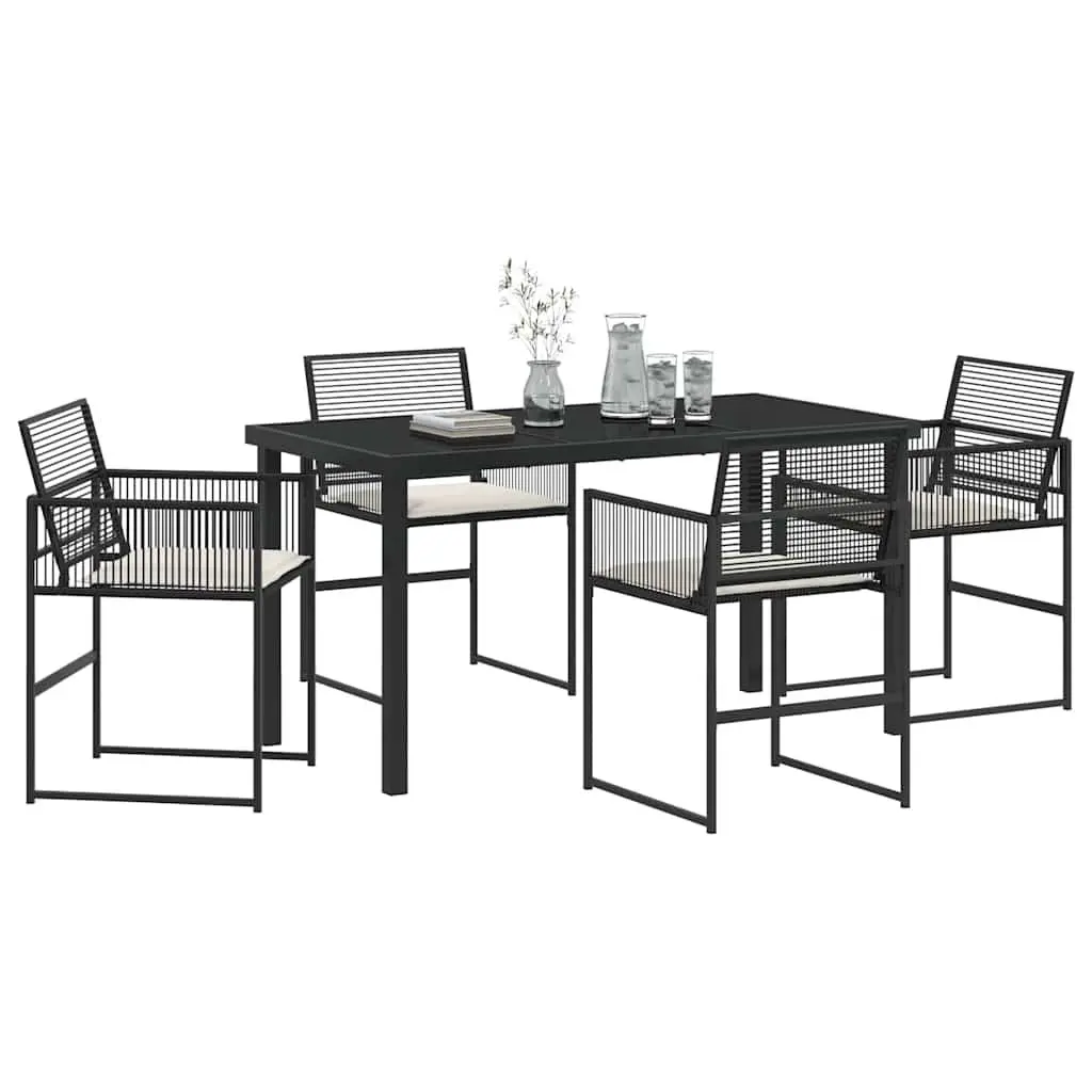 5-Piece Black Poly Rattan Dining Set for Outdoor Use