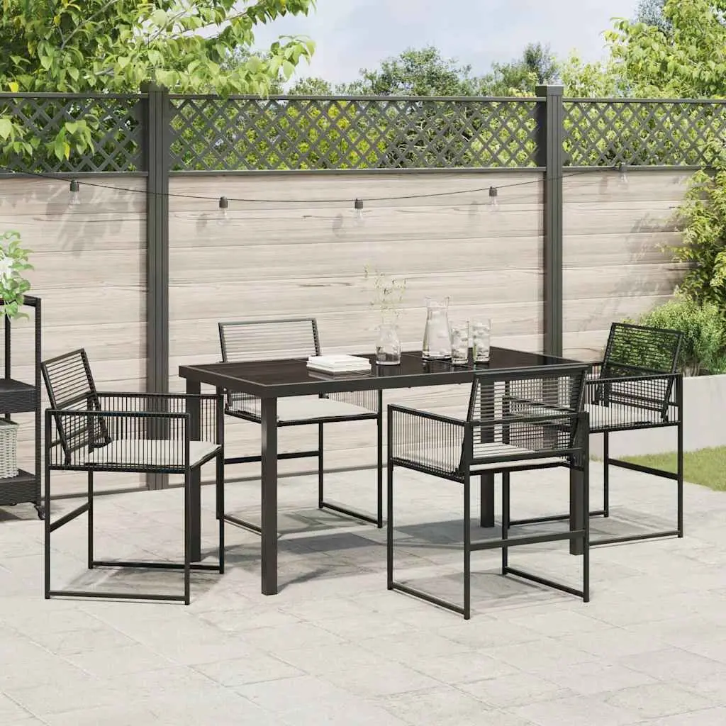 5-Piece Black Poly Rattan Dining Set for Outdoor Use