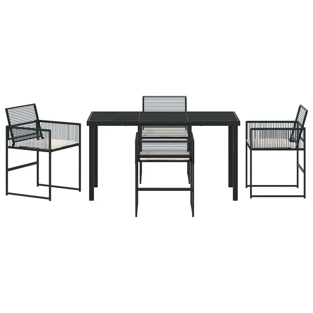 5-Piece Black Poly Rattan Dining Set for Outdoor Use