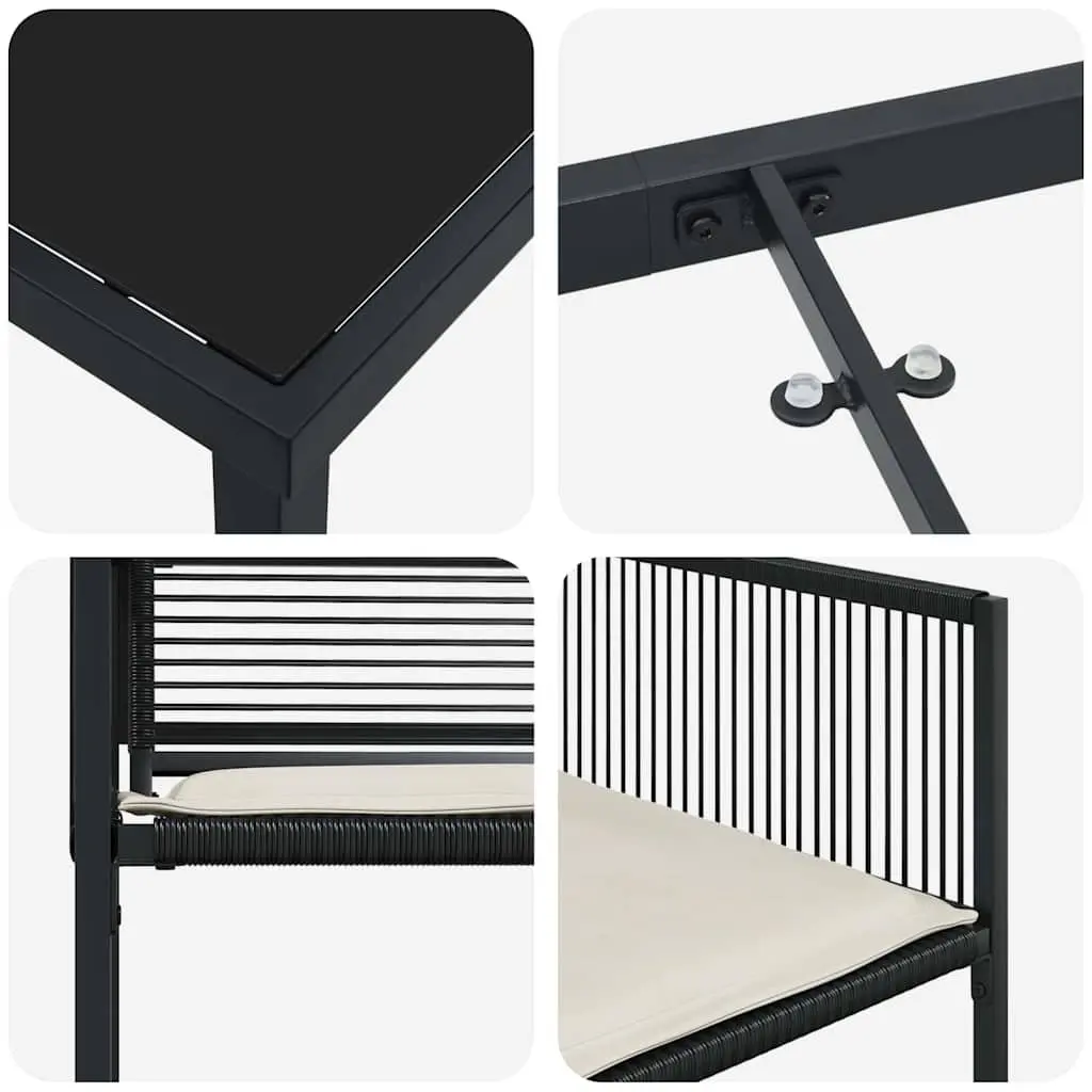 5-Piece Black Poly Rattan Dining Set for Outdoor Use