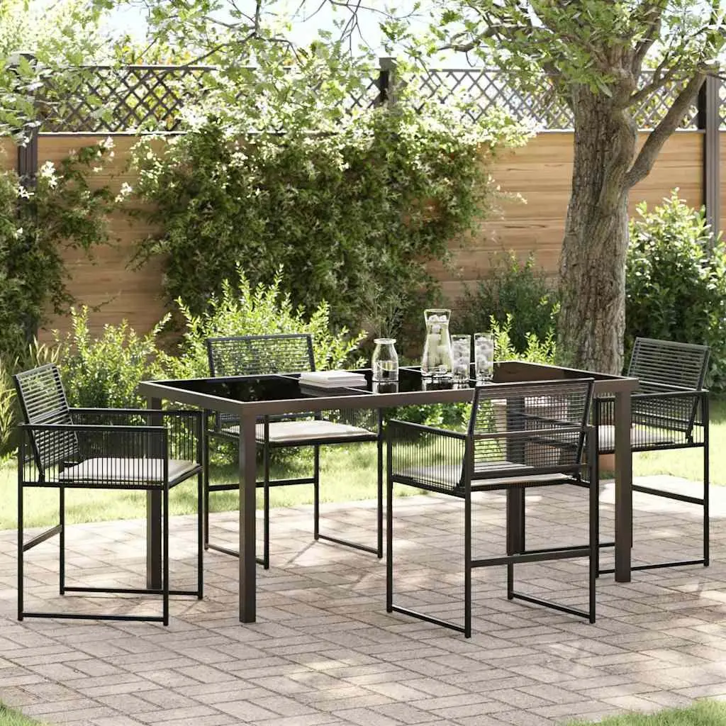 5-Piece Black Poly Rattan Outdoor Dining Set