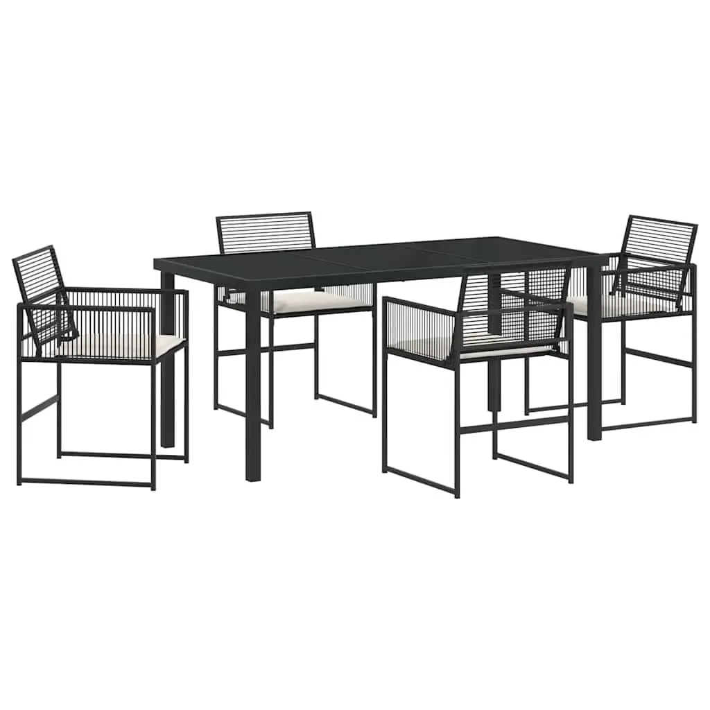 5-Piece Black Poly Rattan Outdoor Dining Set