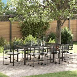 9-Piece Garden Dining Set with Black Poly Rattan