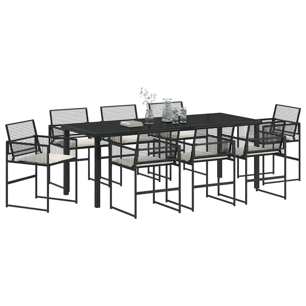 9-Piece Garden Dining Set with Black Poly Rattan