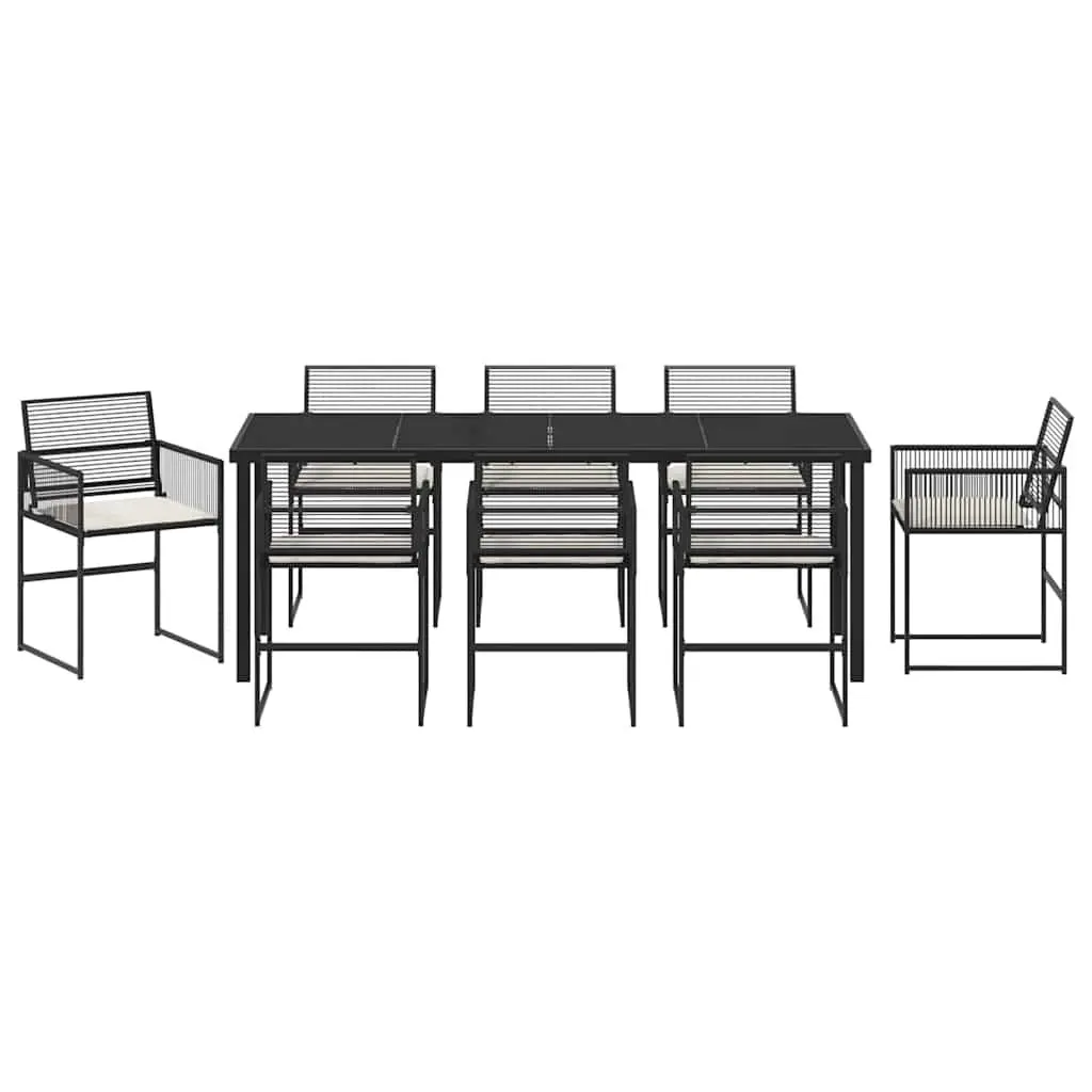 9-Piece Garden Dining Set with Black Poly Rattan