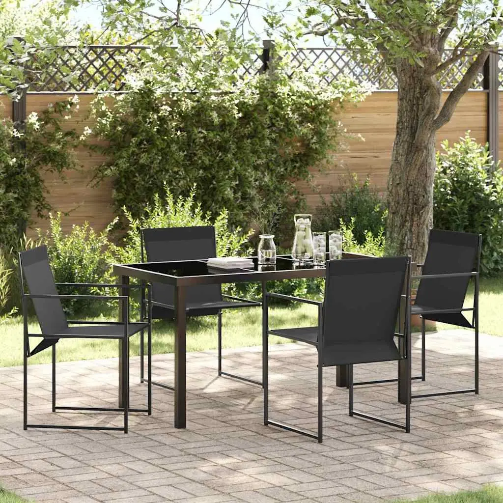 Garden Dining Set Powder-coated Steel 5 Pieces Black Textilene Chairs Table